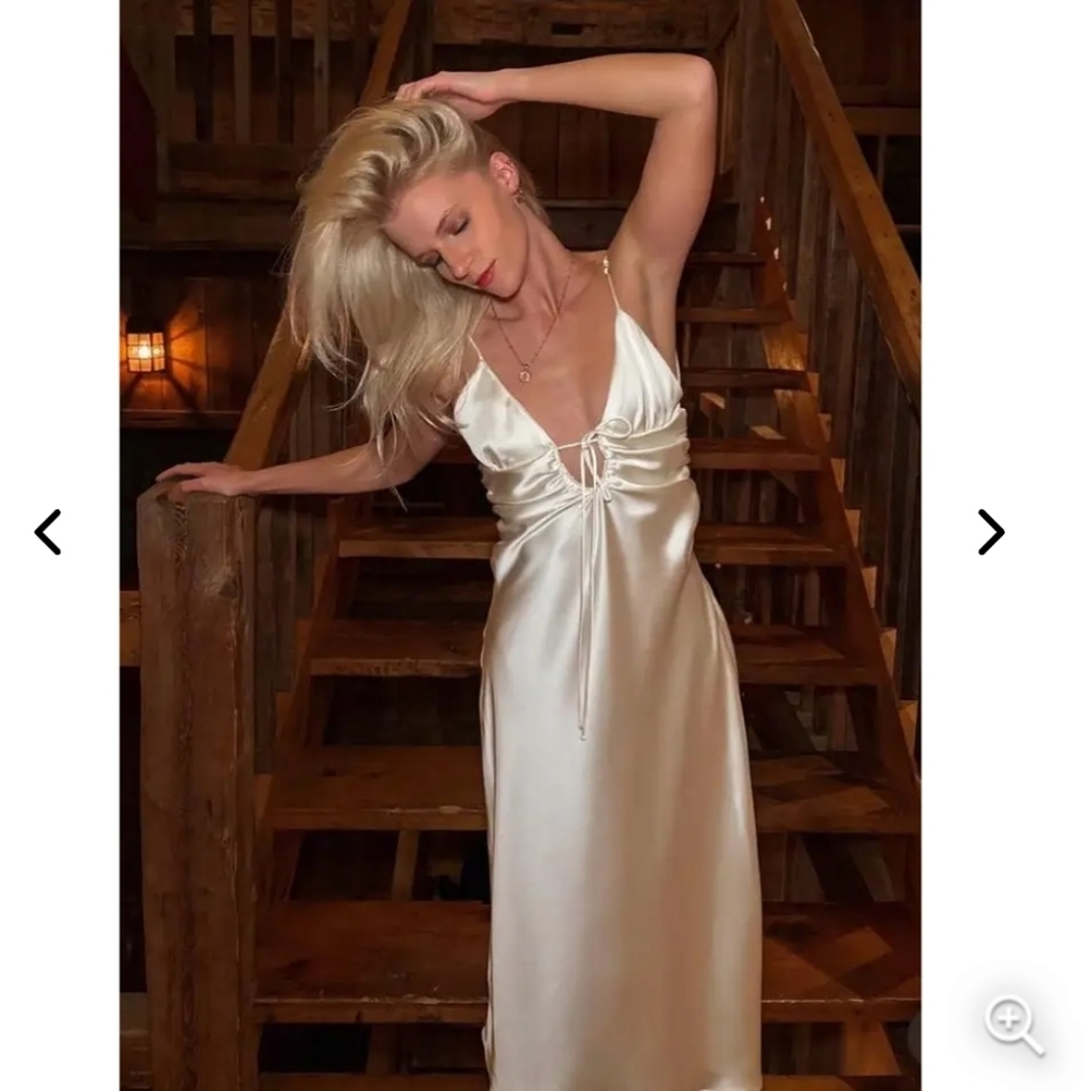 Zara Satin Long Maxi Gown White Size S